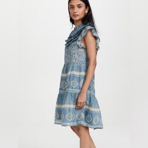 SEA NY blue Margot border tiered dress size Large